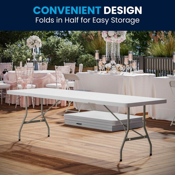 Flash Furniture Rectangle Folding Table, 30" W, 96" L, 29" H, Plastic Top, White - RB-3096FH-GG