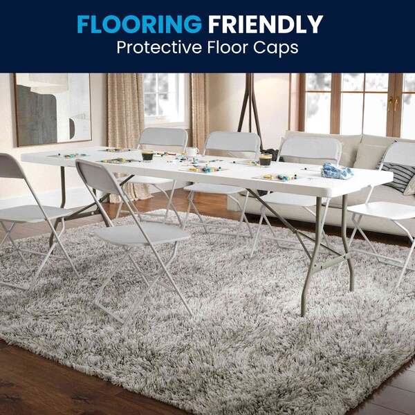 Flash Furniture Rectangle Folding Table, 30" W, 96" L, 29" H, Plastic Top, White - RB-3096FH-GG