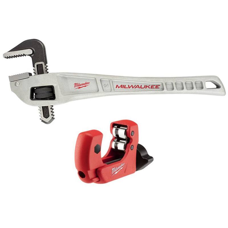 Llave de tubo de aluminio offset de 14 pulgadas de Milwaukee con cortatubos de cobre mini de 1 pulgada (2 piezas) - 48-22-7184-48-22-4251