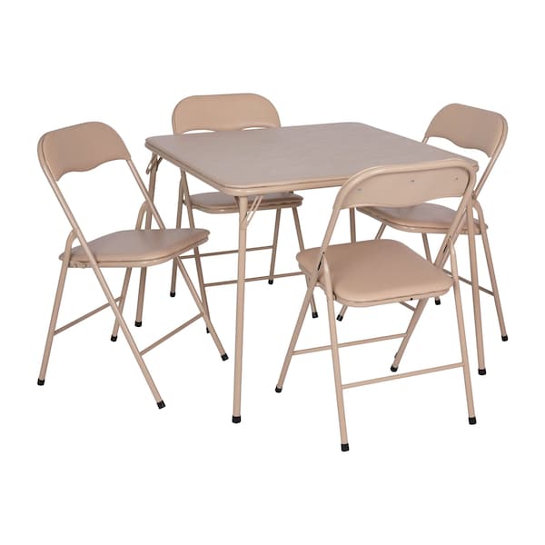 Flash Furniture 5 Piece Tan Folding Card Table and Chair Set - JB-1-TAN-GG