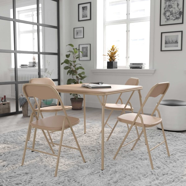 Flash Furniture 5 Piece Tan Folding Card Table and Chair Set - JB-1-TAN-GG