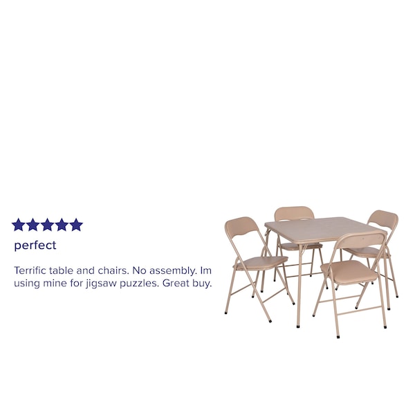 Flash Furniture 5 Piece Tan Folding Card Table and Chair Set - JB-1-TAN-GG