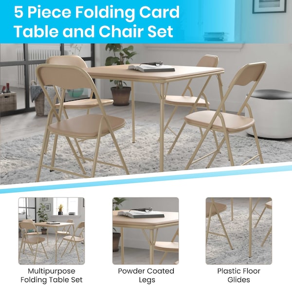 Flash Furniture 5 Piece Tan Folding Card Table and Chair Set - JB-1-TAN-GG