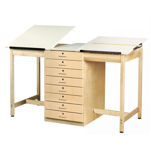 Diversified Spaces Rectangle Drafting Table, 2 Station, 8 Drawer, 70" W, 39-3/4" H, Almond - DT-82A