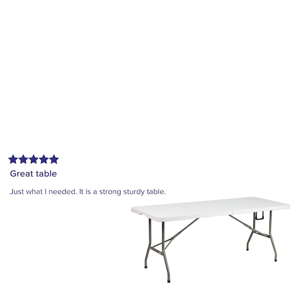 Flash Furniture Rectangle Wh 30X72 Plastic Bi-Fold Table, 30" W, 72" L, 29" H, Plastic Top, White - DAD-YCZ-183Z-GG