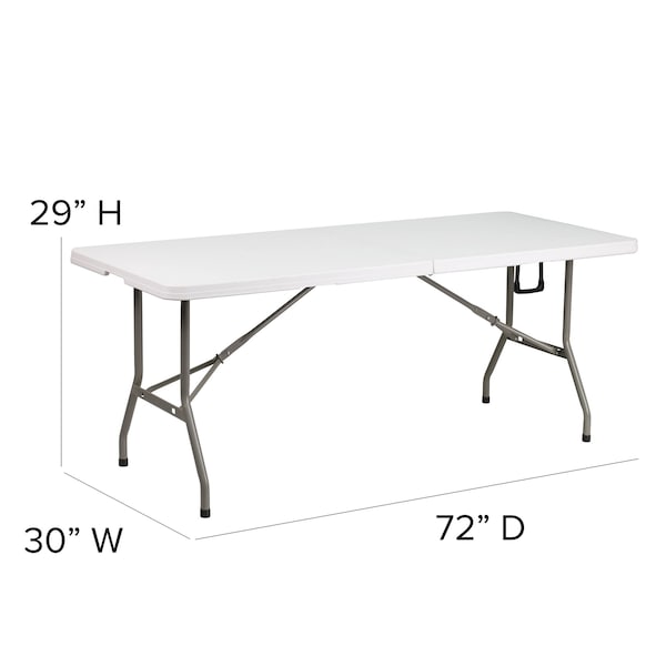 Flash Furniture Rectangle Wh 30X72 Plastic Bi-Fold Table, 30" W, 72" L, 29" H, Plastic Top, White - DAD-YCZ-183Z-GG