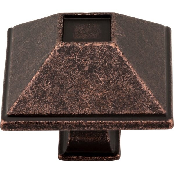 Jeffrey Alexander 1-1/2" Overall Length Distressed Oil Rubbed Bronze Square Tahoe Cabinet Knob - 602DMAC
