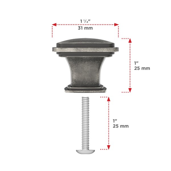 Richelieu Charlemagne Collection 1 7/32 in (31 mm) x 1 7/32 in (31 mm) Pewter Transitional Cabinet Knob - BP81091142