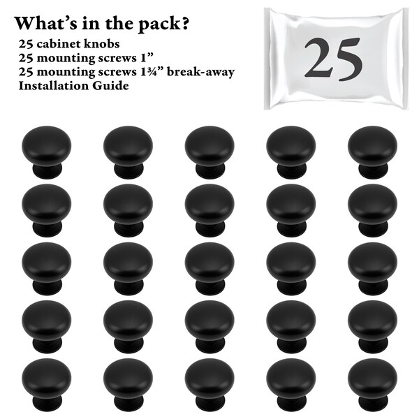 Designperfect 1 3/16 Diameter Mushroom Knob, 25PK - DPA25R53KBLK