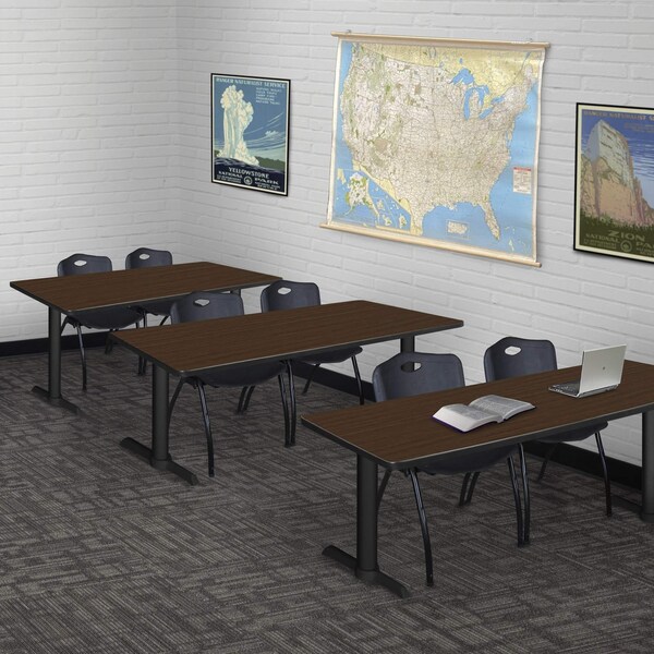 Regency Cain T-Base Training Seminar Table W/ 2 M Stack Chairs, 66 in W, 24 in L, Neo Walnut - MTRCT6624NW47BK