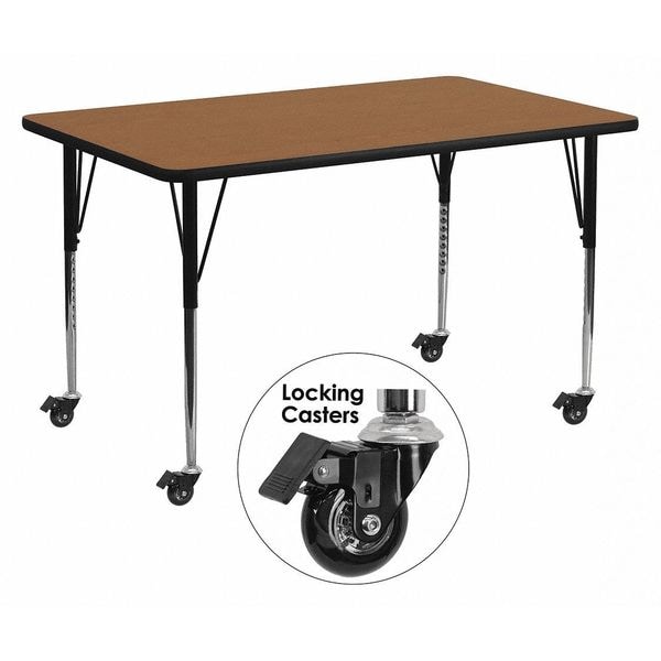 Flash Furniture Rectangle Activity Table, 30" W, 72" L, 30.37" H, Laminate, Wood Grain - XU-A3072-REC-OAK-T-A-CAS-GG