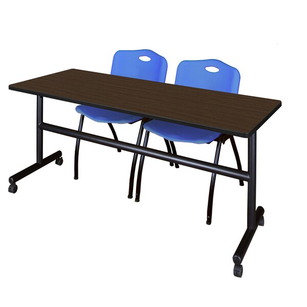 Regency Kobe Flip-Top Training Nesting Table W/ 2 M Stack Chairs, 72 in W, 24 in L, Neo Walnut - MKFT7224NW47BE