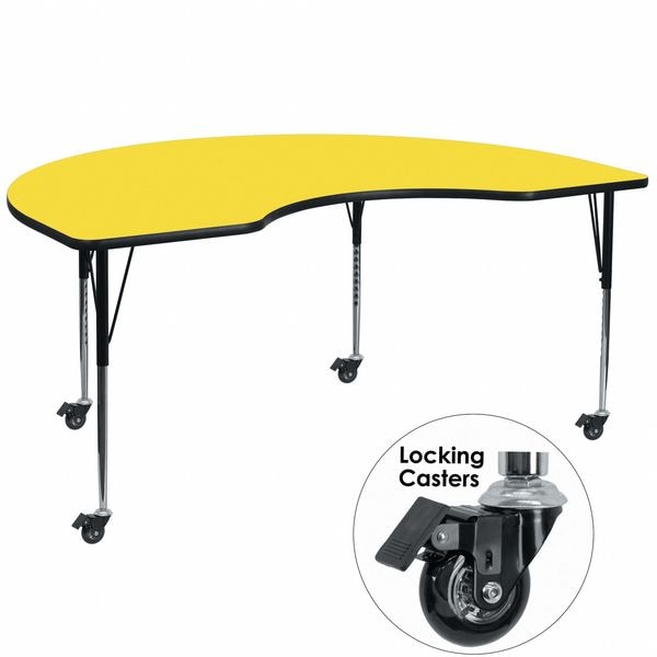 Flash Furniture Kidney Activity Table, 48" W, 72" L, 30.5" H, Laminate, Yellow - XU-A4872-KIDNY-YEL-H-A-CAS-GG
