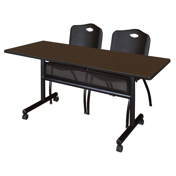 Regency Kobe Flip-Top Privacy Nesting Table W/ 2 M Stack Chairs, 60 in W, 24 in L, Neo Walnut - MKFTM6024NW47BK
