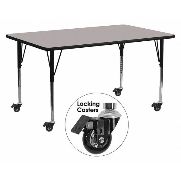 Flash Furniture Rectangle Activity Table, 30" W, 72" L, 30.5" H, Laminate, Grey - XU-A3072-REC-GY-H-A-CAS-GG