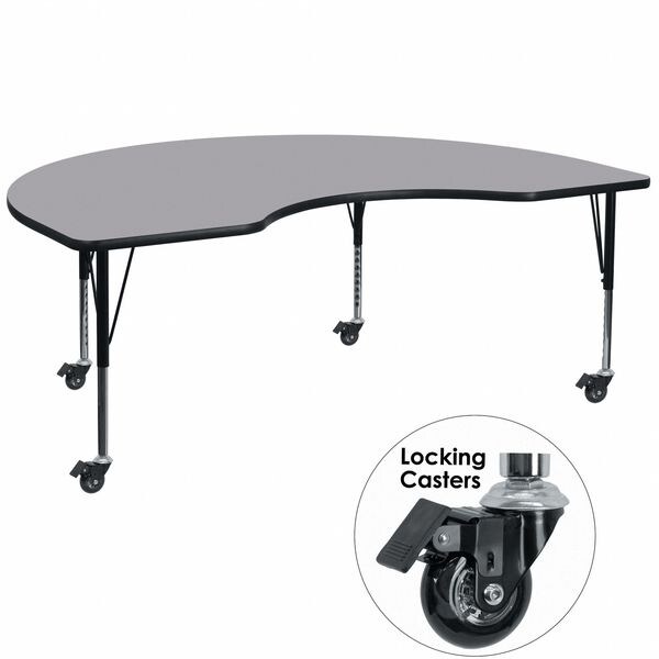 Flash Furniture Kidney Activity Table, 48" W, 96" L, 25.5" H, Laminate, Grey - XU-A4896-KIDNY-GY-H-P-CAS-GG