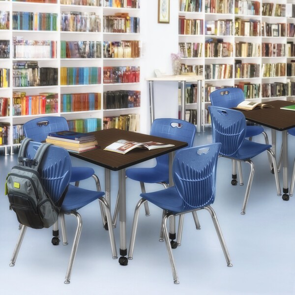 Regency Square Kee Mobile Adjustable Classroom Table W/ 4 Andy Chairs, 36 in W, 36 in L, Neo Walnut - TB3636NWAPCGY40NV