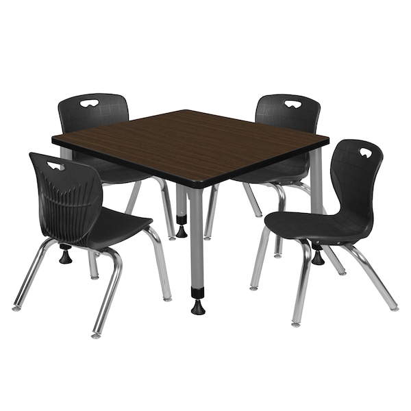 Regency Square Kee Adjustable Classroom Table W/ 4 Andy Stack Chairs, 30 in W, 30 in L, Neo Walnut - TB3030NWAPGY45BK