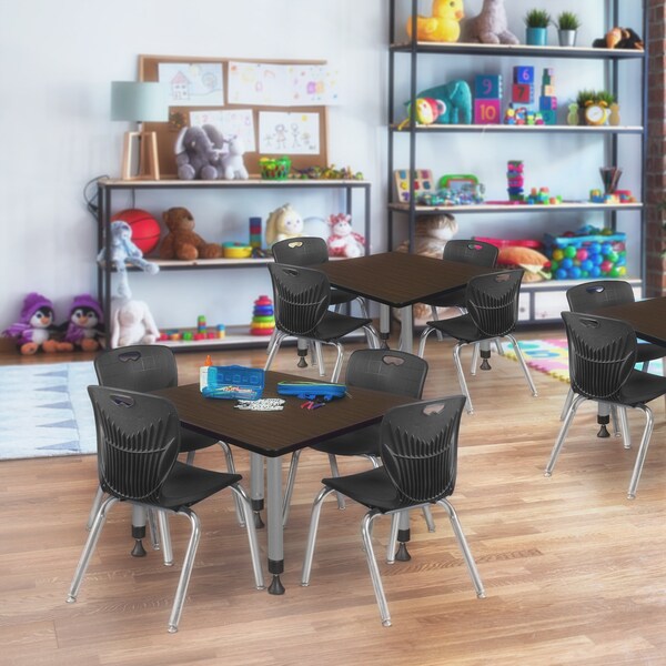 Regency Square Kee Adjustable Classroom Table W/ 4 Andy Stack Chairs, 30 in W, 30 in L, Neo Walnut - TB3030NWAPGY45BK