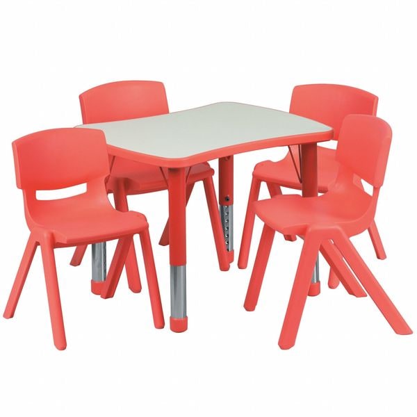 Flash Furniture Rectangle Table Set, 21.875 W, 26.625 L, 23.5 H, Plastic, Steel, Grey - YU-YCY-098-0034-RECT-TBL-RED-GG