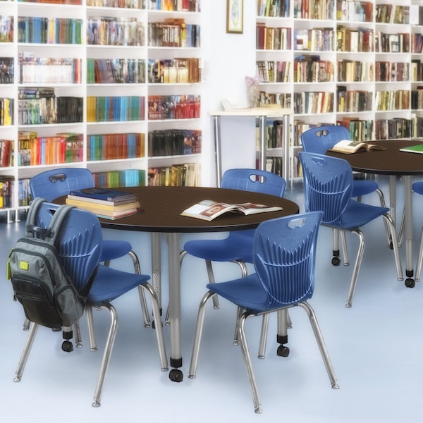 Regency Round Kee Mobile Adjustable Classroom Table W/ 4 Andy Chairs, 48 in W, 48 in L, Neo Walnut - TB48RNDNWAPCGY40NV