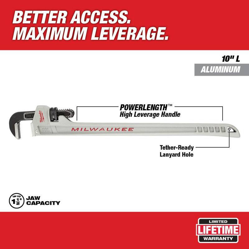 Llave de tubo de aluminio de 10 pulgadas de Milwaukee con mango de longitud de energía y llave de tubo offset de 24 pulgadas (2 piezas) - 48-22-7213-48-22-7182
