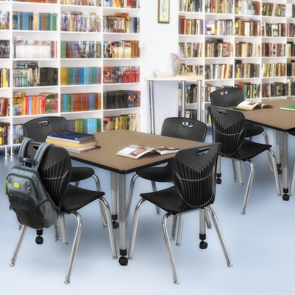 Regency Square Kee Mobile Adjustable Classroom Table W/ 4 Andy Chairs, 48 in W, 48 in L, Noble Oak - TB4848NOAPCGY40BK