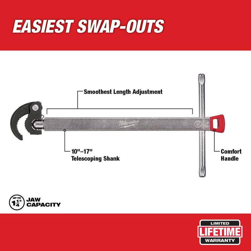 Llave de tubo de aluminio de 10 pulgadas con llave de fregadero de 1.25 pulgadas (juego de 2 piezas) - 48-22-7010-48-22-7001
