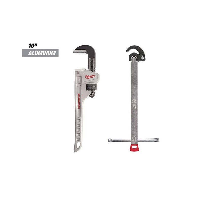 Llave de tubo de aluminio de 10 pulgadas con llave de fregadero de 1.25 pulgadas (juego de 2 piezas) - 48-22-7010-48-22-7001