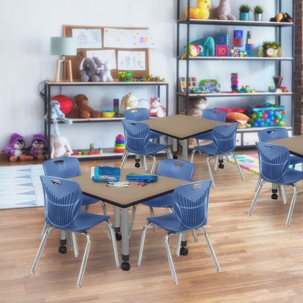 Regency Square Kee Mobile Adjustable Classroom Table W/ 4 Andy Chairs, 42 in W, 42 in L, Noble Oak - TB4242NOAPCGY45NV