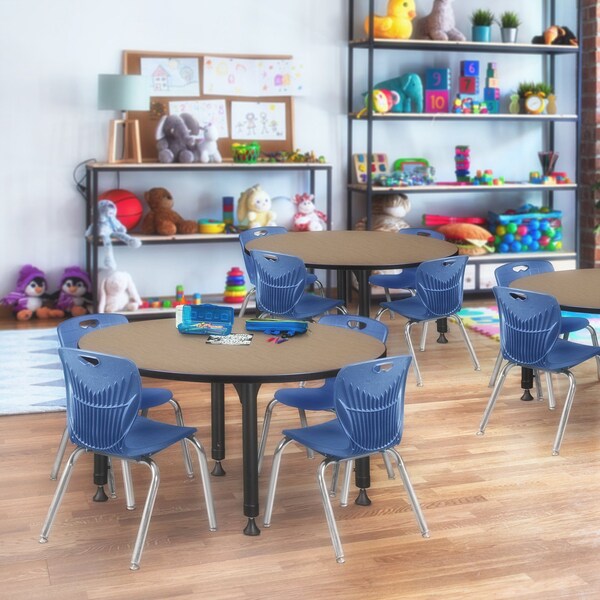 Regency Round Kee Adjustable Classroom Table W/ 4 Andy Stack Chairs, 48 in W, 48 in L, Noble Oak - TB48RNDNOAPBK45NV