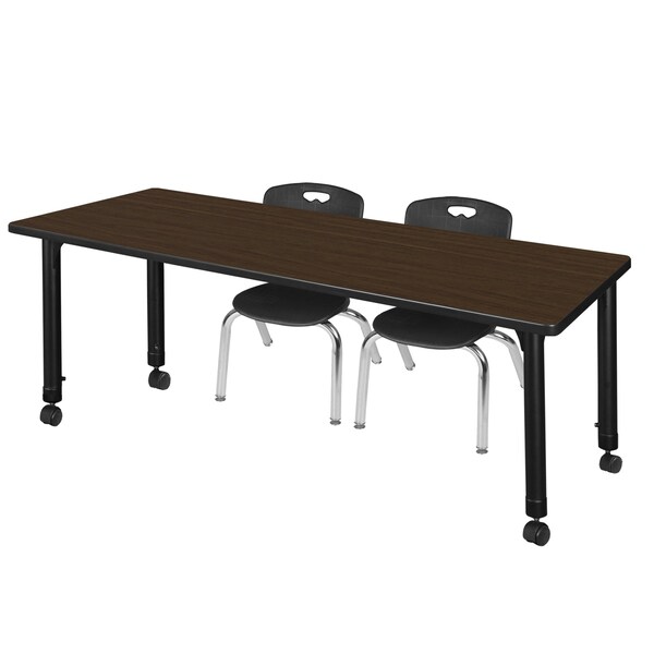 Regency Kee Mobile Adjustable Classroom Table W/ 2 Andy Stack Chairs, 66 in W, 30 in L, Neo Walnut - MT6630NWAPCBK45BK