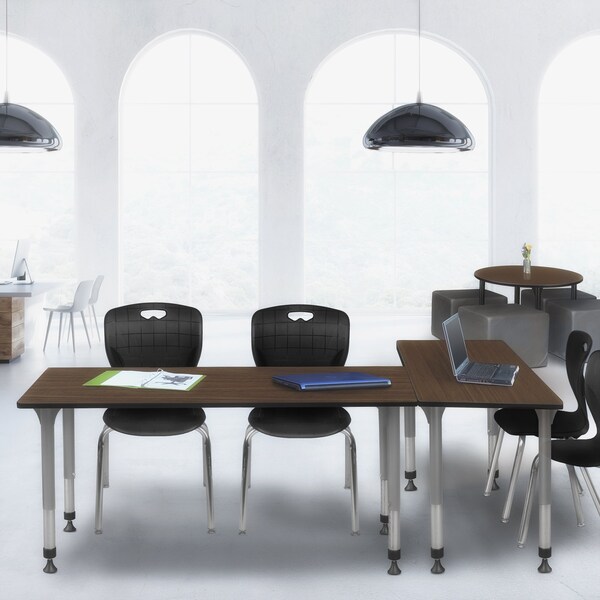 Regency Kee Adjustable Classroom Table W/ 2 Andy Stack Chairs, 66 in W, 24 in L, Neo Walnut - MT6624NWAPGY40BK
