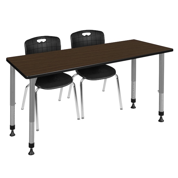 Regency Kee Adjustable Classroom Table W/ 2 Andy Stack Chairs, 66 in W, 24 in L, Neo Walnut - MT6624NWAPGY40BK