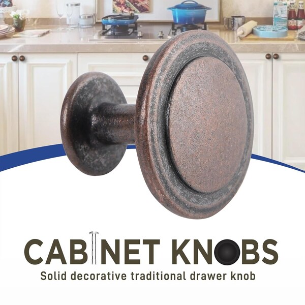 Lifemaster 1-1/4in Oil Rubbed Bronze Cabinet Knobs, Modern Design, Zinc Alloy, 24 Screws, 12PK - LMKNBGLD12