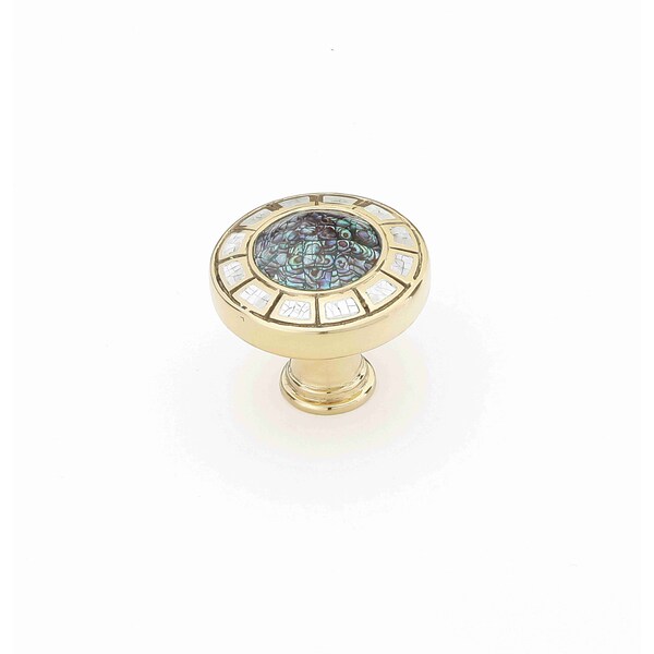 Schaub 1-1/2in Fair Isle Imperial Shell Cabinet Knob Polished Brass Finish - 655-PB