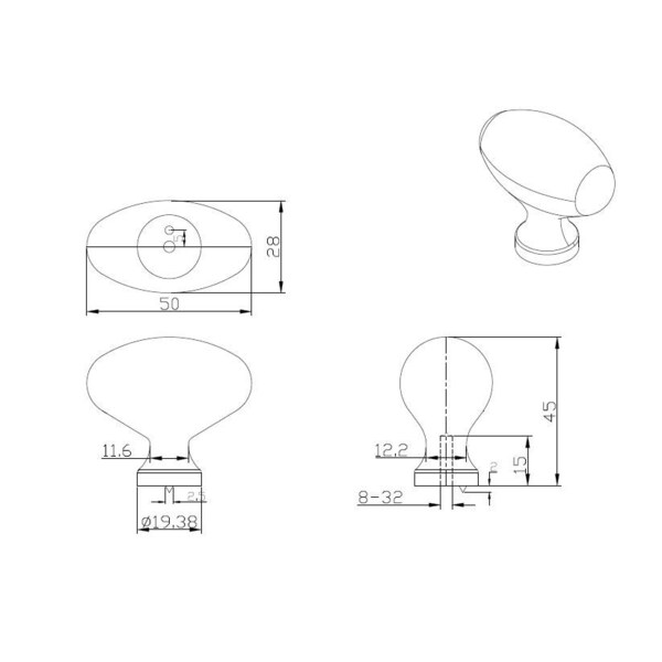 Richelieu 1 31/32 in. X 1 3/32 in. (50 mm x 28 mm) Brushed Nickel Traditional Metal Cabinet Knob - BP444350195