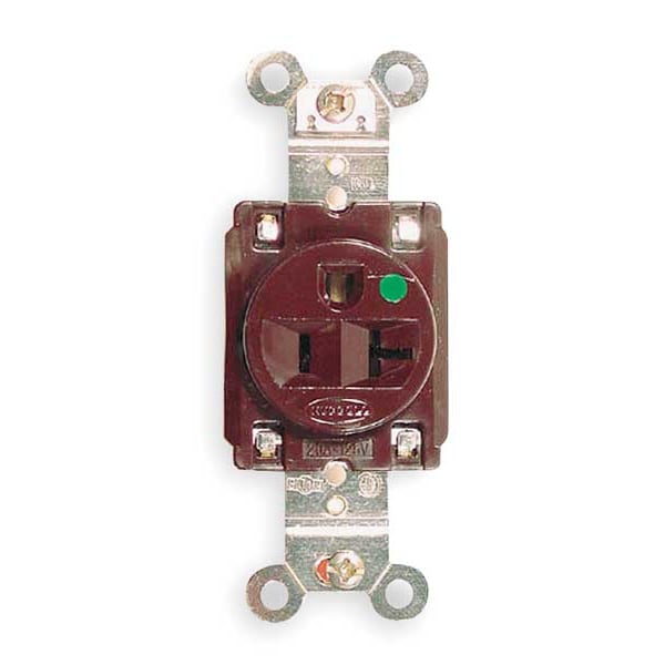 Contacto Hubbell, 20 amperios, 125V AC, montaje rasante, salida simple, 5-20R, café - HBL8310