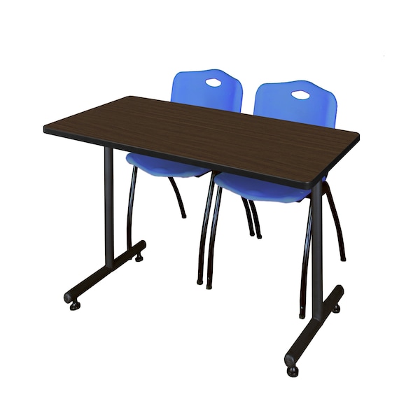 Regency Kobe T-Base Training Seminar Table W/ 2 M Stack Chairs, 48 in W, 24 in L, Neo Walnut - MKTRCT4824NW47BE