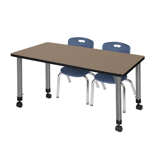 Regency Kee Mobile Adjustable Classroom Table W/ 2 Andy Mobile Chairs, 48 in W, 30 in L, Noble Oak - MT4830NOAPCGY45NV