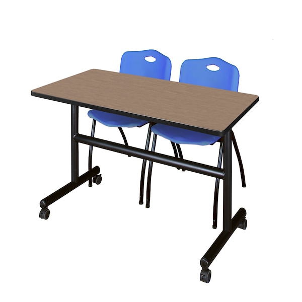 Regency Kobe Flip-Top Training Nesting Table W/ 2 M Stack Chairs, 48 in W, 30 in L, Noble Oak - MKFT4830NO47BE