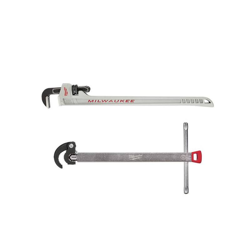 Llave de tubo de aluminio de 10 pulgadas de Milwaukee con mango de longitud de energía y llave de cubeta de 1.25 pulgadas (2 piezas) - 48-22-7213-48-22-7001