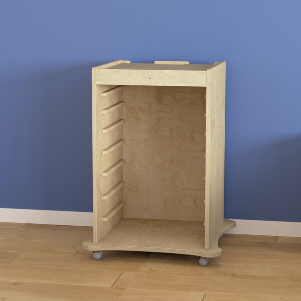 Flash Furniture Bright Beginnings Commercial Space Saving Wooden Mobile STEAM Wall Accessory Board Storage Cart, Locking Caster Wheels, Kid Friendly Design, Natural - MK-ME06639-GG