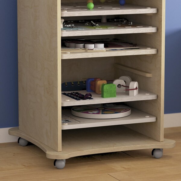 Flash Furniture Bright Beginnings Commercial Space Saving Wooden Mobile STEAM Wall Accessory Board Storage Cart, Locking Caster Wheels, Kid Friendly Design, Natural - MK-ME06639-GG