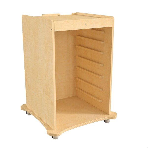 Flash Furniture Bright Beginnings Commercial Space Saving Wooden Mobile STEAM Wall Accessory Board Storage Cart, Locking Caster Wheels, Kid Friendly Design, Natural - MK-ME06639-GG