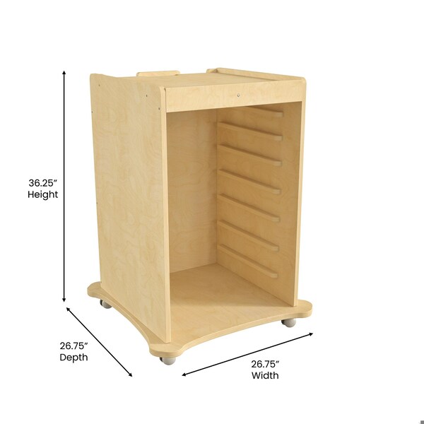 Flash Furniture Bright Beginnings Commercial Space Saving Wooden Mobile STEAM Wall Accessory Board Storage Cart, Locking Caster Wheels, Kid Friendly Design, Natural - MK-ME06639-GG