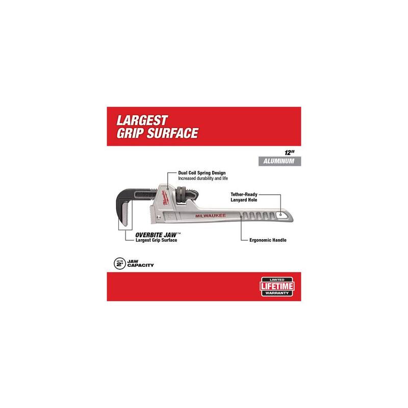 Llave de tubos de aluminio de 10 pulgadas de Milwaukee con mango de longitud de potencia junto con llave de tubo de 12 pulgadas (juego de 2 piezas) - 48-22-7213-48-22-7212