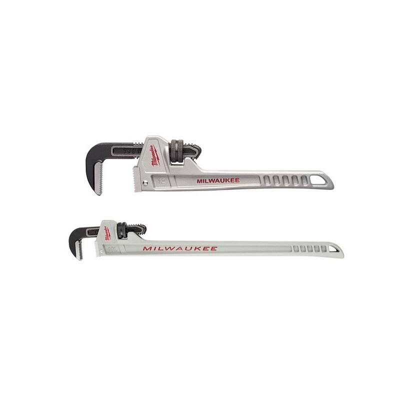 Llave de tubos de aluminio de 10 pulgadas de Milwaukee con mango de longitud de potencia junto con llave de tubo de 12 pulgadas (juego de 2 piezas) - 48-22-7213-48-22-7212