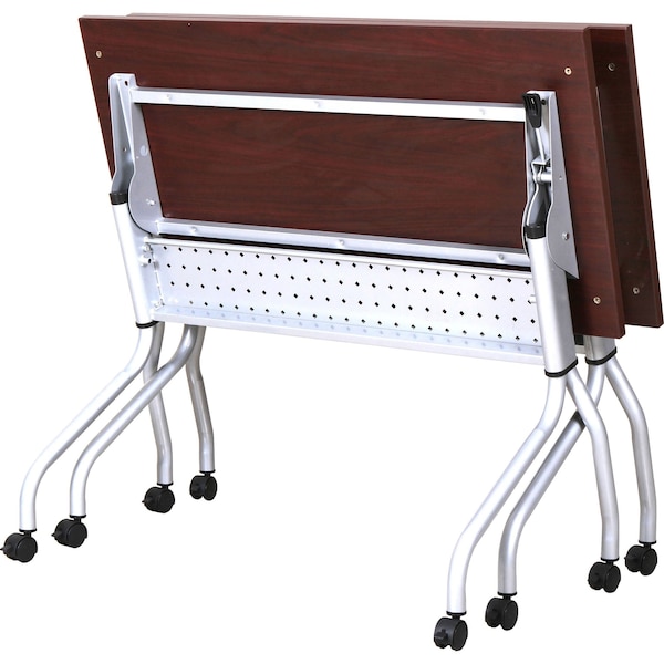 Lorell Rectangle Lorell Mahogany Flip Top Training Table, 23.6 W, 48 L, 29.5 H, Nylon Top, Mahogany - LLR60722