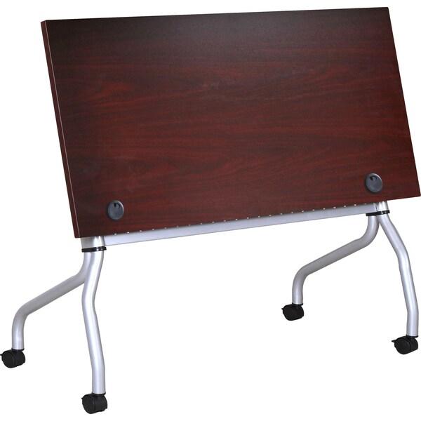 Lorell Rectangle Lorell Mahogany Flip Top Training Table, 23.6 W, 48 L, 29.5 H, Nylon Top, Mahogany - LLR60722